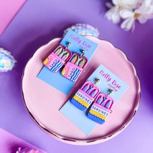 Bunte Ohrringe aus Sardinendose | Handgefertigte Polymer Clay Statement Schmuck