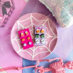 Halloween Stud Earring Set, Candy Corn, Pumpkins, Mummies & Spiders, Cute Polymer Clay Earrings for Spooky Season