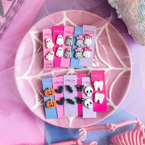 Halloween Earrings - Cowboy Ghost studs, Bat, Jack-o-Lantern jewelry