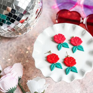 Handmade Polymer Clay Rose Earrings: Floral Valentine&#39;s Gift