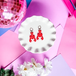 Red Lobster Earrings: Handmade Clay Coastal Jewelry