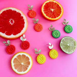 Citrus Earrings, Fruit Slice Dangles, Lemon, Lime, Orange, Grapefruit Clay Earrings, Summer Statement Jewelry, Summer Gift Accessories