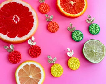 Handmade Citrus Slice Earrings: Polymer Clay Fruit Dangles