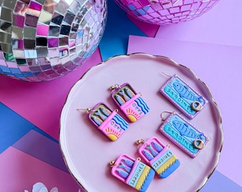 Handmade Sardine Earrings: Polymer Clay Beach Jewelry