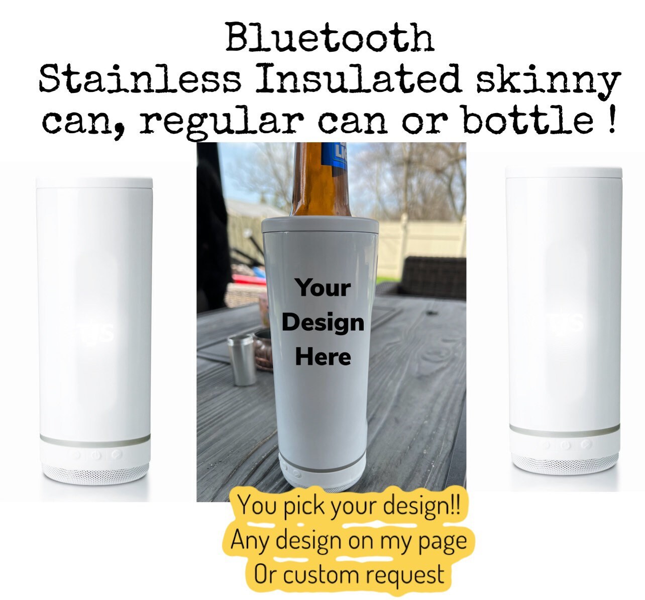 Koozie 4 in 1 Bluetooth Speaker Cup 2.1 Holds Skinny Cans, 12 and 16 Oz  Cans, 12 Oz Bottles and is a Cup Too 
