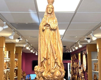 Rare "Our Lady Of Fatima", 35" Virgin Mary Carved Masterpiece Statue, Art, Olive Land Olive Wood in Bethlehem, Catholic Christmas Gift