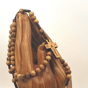 Rosenkranz aus Holz, 12er Set, Ostergeschenk, Erstkommunion, Konfirmation, Kordel, Korpus graviert, Jesus am Kreuz