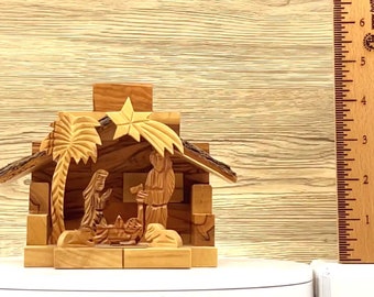 Olive Wood Nativity Scene, Handmade Bethlehem Christmas Decor, Holy Land Ornament, Christmas Gift