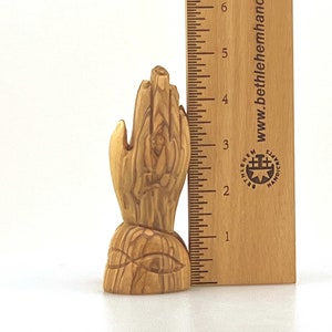 Wooden Praying Hands Carving, 5.3 Inches, Hand Carved Olive Wood Grown in Holy Land, Made by Christians, Small Hand Sculpture