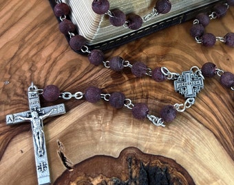 Rose Scented Rosary, Unique Catholic Gift, 5 Decade Prayer Beads, Crucifix and Metal Chain, Handmade by Christians in the Holy Land