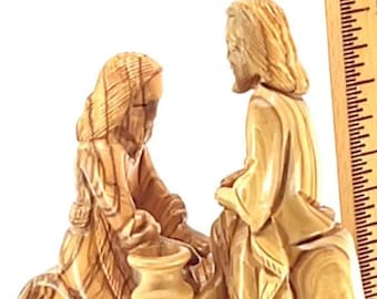 Jesus Christ Washing of the Feet Statue, Hand Carved Olive Wood Grown in Holy Land by Christians, Catholic Church Gift, Easter Home Art