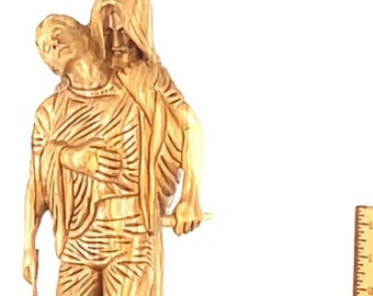 Jesus Christ Forgives Roman Guard Statue, 19.3" Masterpiece Sculpture, Holy Land Church Gift, Bethlehem Olive Wood, Christian Religious Art