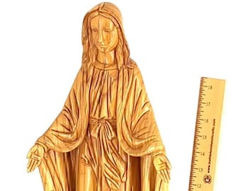 Carved Olive Wood Virgin Mary Statue from Bethlehem, Our Lady of Grace Catholic Gift