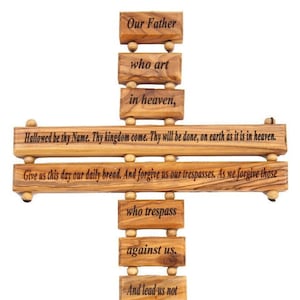 Lord&#39;s Prayer Cross, 9.8&quot;,  Christian Home Decor, Holy Land Olive Wood, Gift for New Home, Easter Gift Idea for Catholic