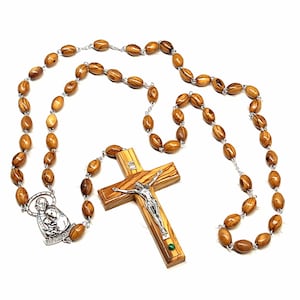 Large Wall Rosary, &quot;God Bless Our Home&quot; as Centerpiece, Handmade Olive Wood Grown in Holy Land, Catholic Home Wall Decor, Confirmation GIft