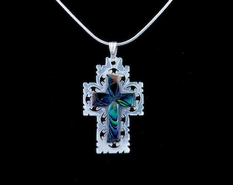 Dark Blue Jerusalem Cross Necklace with White Gemstones, Sterling Silver Chain, 1st Communion or Confirmation Keepsake, Religious Jewelry