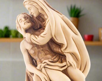 Pieta Statue, 8.9" Olive Wood Carving Statue Bethlehem, Catholic Christmas Gift