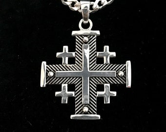 Cross Necklace, Sterling Silver Chain, Jerusalem Cross, Catholic Christmas Gift