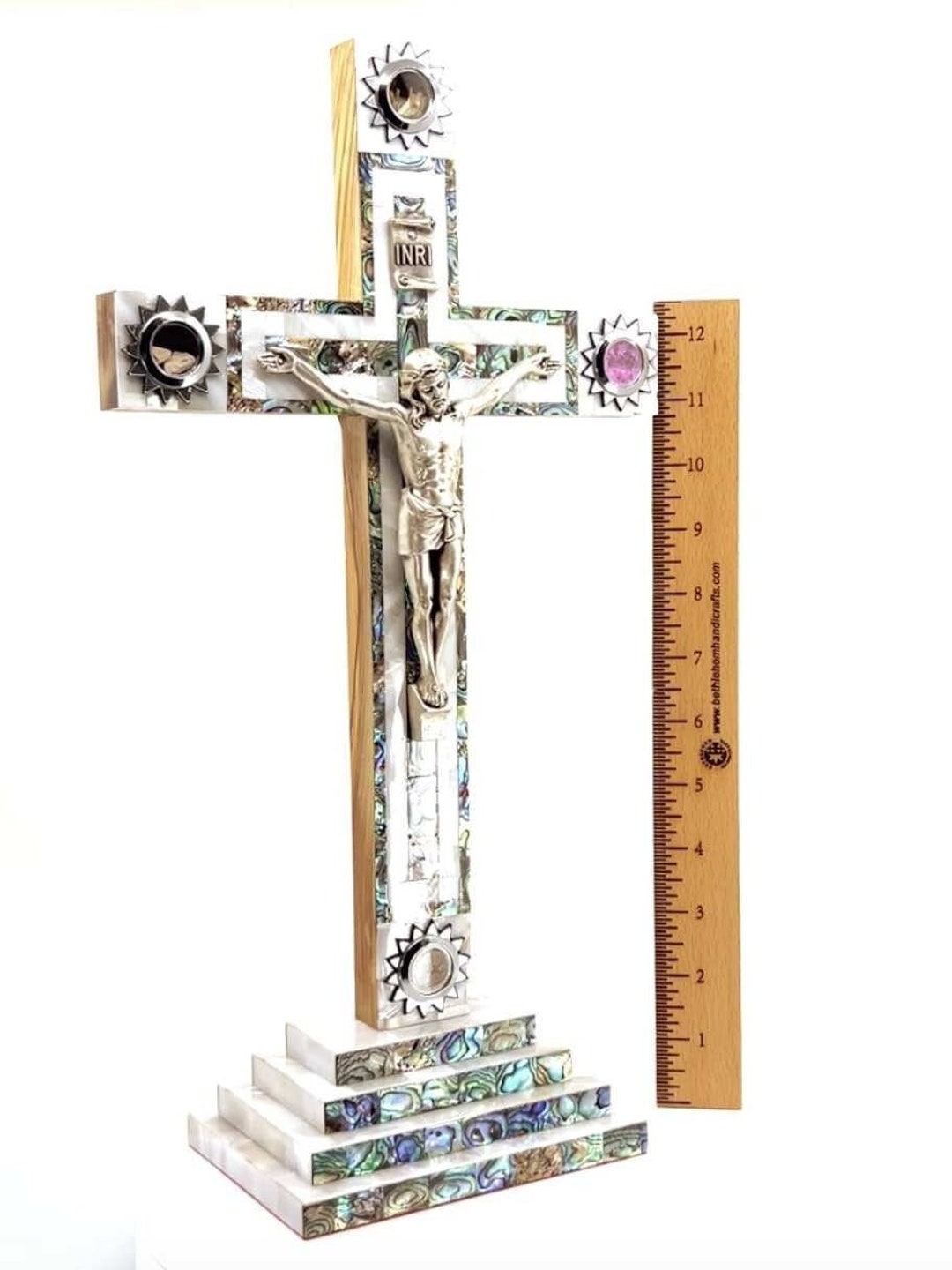 Standing Crucifix, 16, Cross With Mother of Pearl, Catholic Home Altar