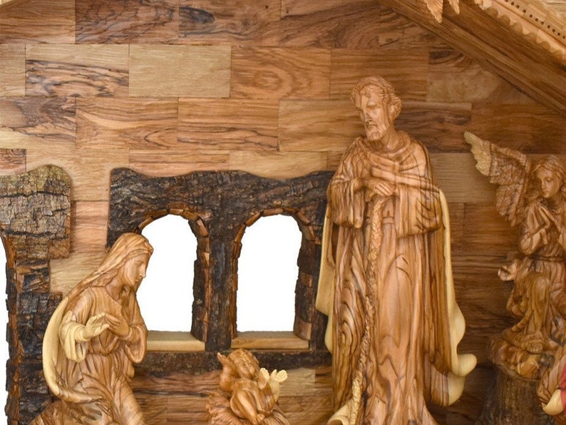Rare Nativity Scene Sculpture 22.4 Wood From Holy Land Etsy