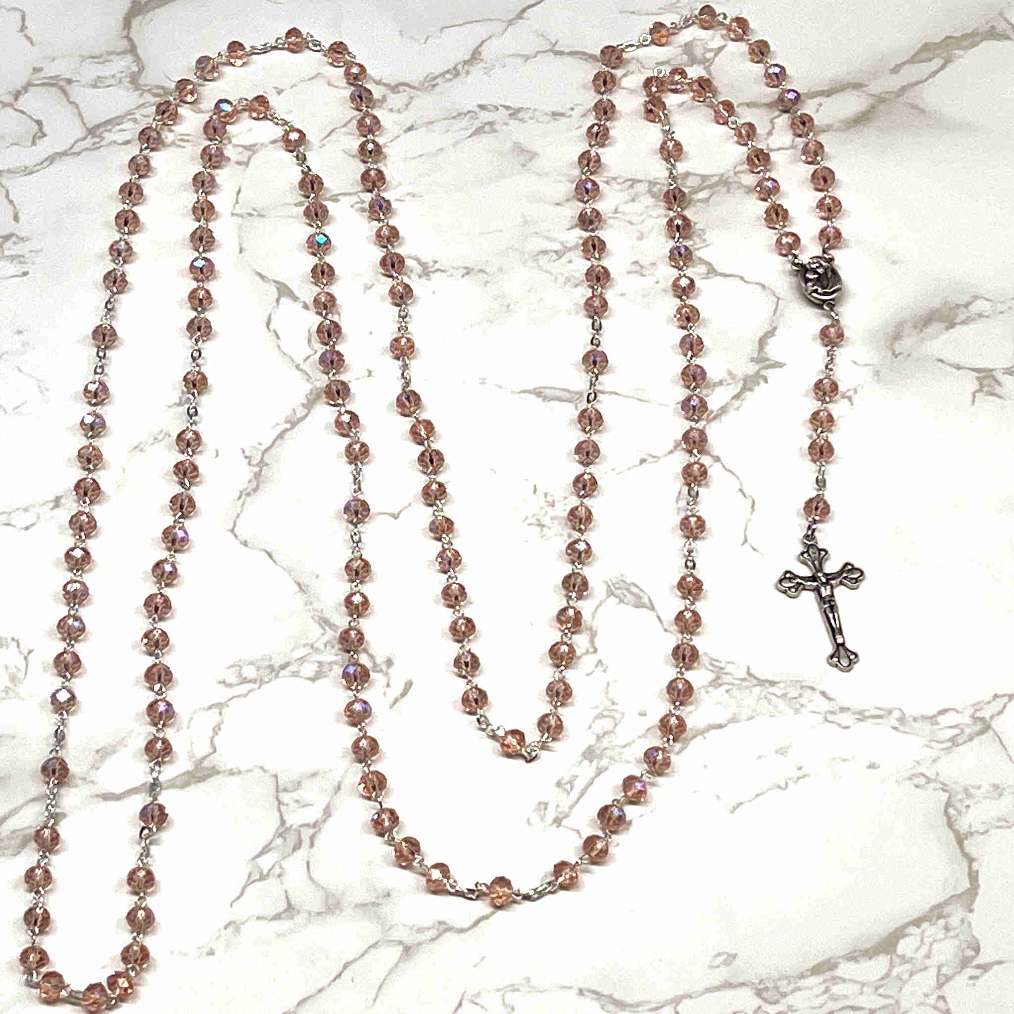 Holy Color Pink Pink Crystal Catholic Rosary, Holy Land Soil, Christmas Gift - Etsy