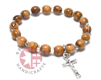 Christian Prayer Bracelet with Crucifix, Wooden Beads, Cross, Simple Religious Jewelry for Teen, 1st Communion or Confirmation Keepsake Gift