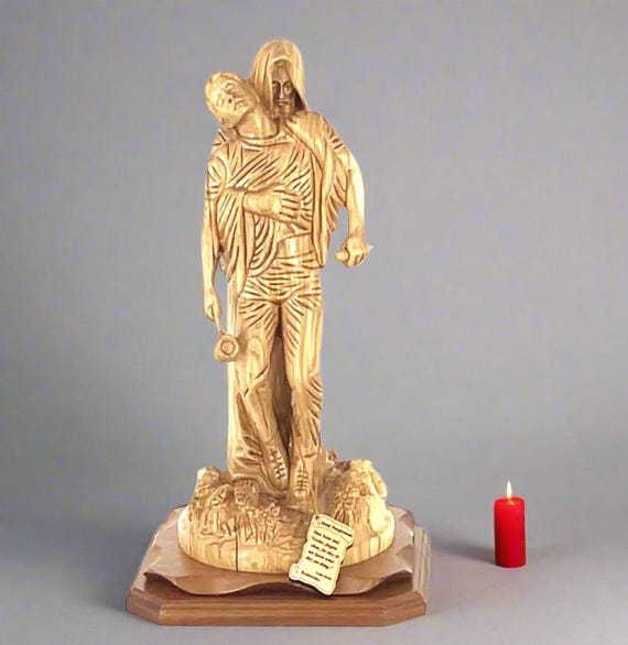 フォー・ラブ・ユー　クリスマスエディション　仏陀　仏教　フィギュア　アートトイ Olive Wood Jesus Christ Statue Forgiving Roman Guard, Holy Land