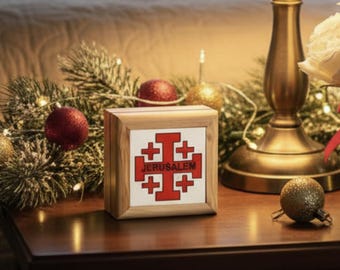 Wood Rosary Box, Mother of Pearl Cross, Gift for Christian, Made from Holy Land Olive Wood in Bethlehem, Wedding Ring Gift, Communion Gift