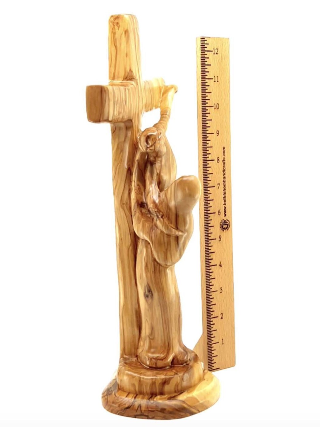 Jesus on Cross Embraced by Saint Francis, 13 Carving From Holy Land