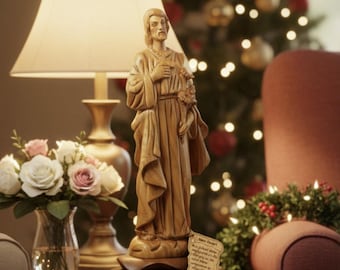 Hand Carved Olive Wood St Joseph Statue, Bethlehem Religious Art, Christian Home Decor