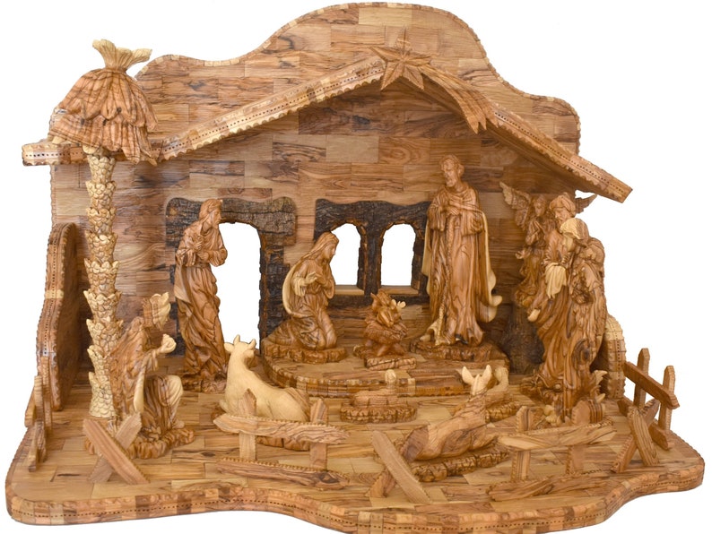 Rare Nativity Scene Sculpture 22.4 Wood From Holy Land Etsy