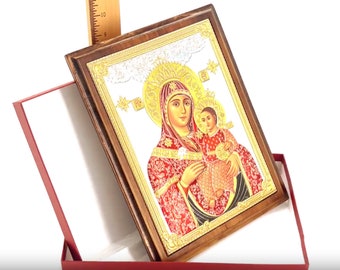 Virgin Mary & Jesus Christ Wall Plaque, Christian Silver Icon Art Decor, Christmas Gift