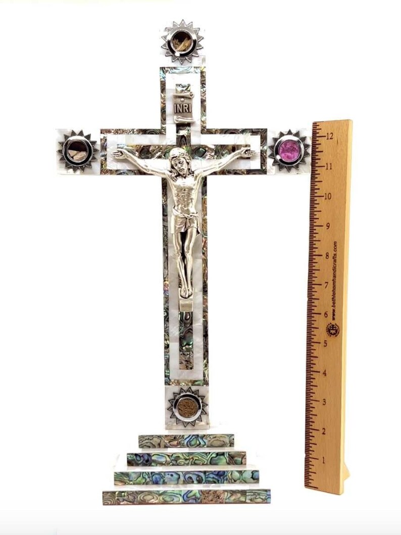Standing Crucifix, 16, Cross With Mother of Pearl, Catholic Home Altar