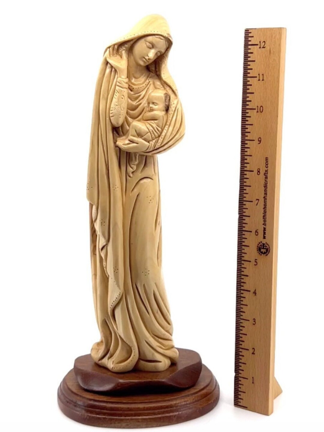 Virgin Mary With Baby Jesus Statue, 13.2" Hand Carved Olive Wood From ...