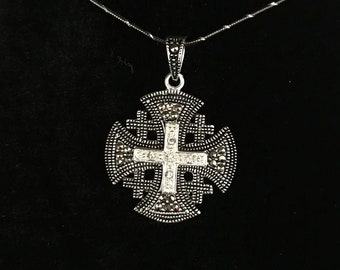 Christian Necklace, Sterling Silver Chain, Jerusalem Cross, Confirmation Keepsake, Virgin Mary Centerpiece, Religious Jewelry Christmas Gift