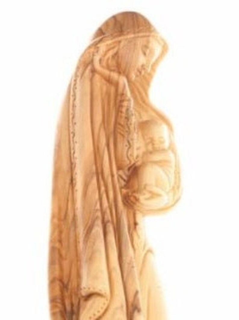 Virgin Mary With Baby Jesus Statue, 13.2" Hand Carved Olive Wood From ...
