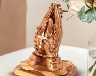 Wooden Rosary, Olive Wood Beads with Metal Chain, Catholic Christmas Gift