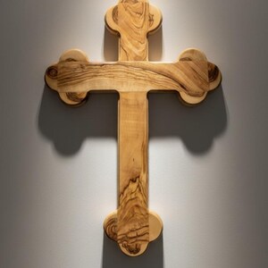 Large Wall Cross, 15&quot; Budded,  Christian Home Decor, Wooden Handmade, Christmas Gift