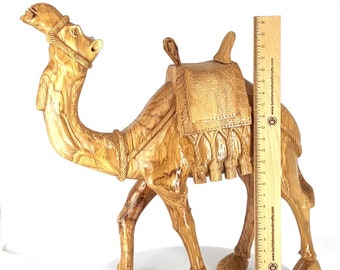 Large Wood Camel, 26" Figurine, Biblical Nativity Scene Animal, Hand Carved from Olive Wood in Bethlehem, Masterpiece Sculpture