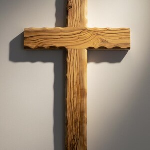 Wall Cross, 13.8" Handmade Christian Home Decor, Holy Land Olive Wood, Christmas Gift