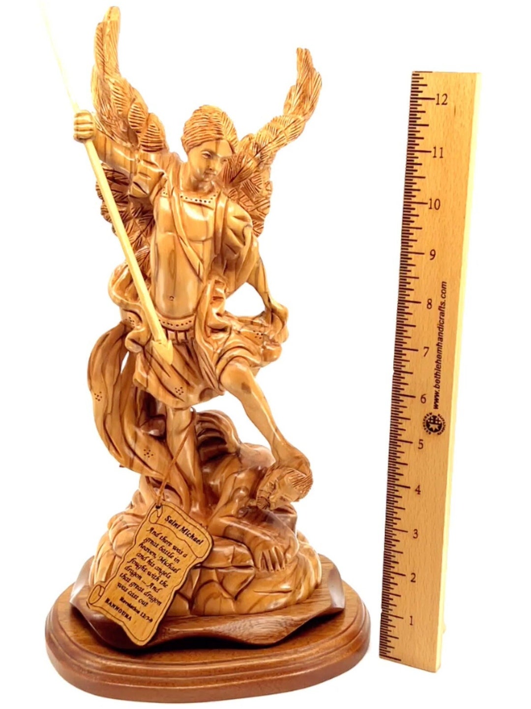 Saint Michael Archangel Statue 13 Olive Wood Carving Etsy