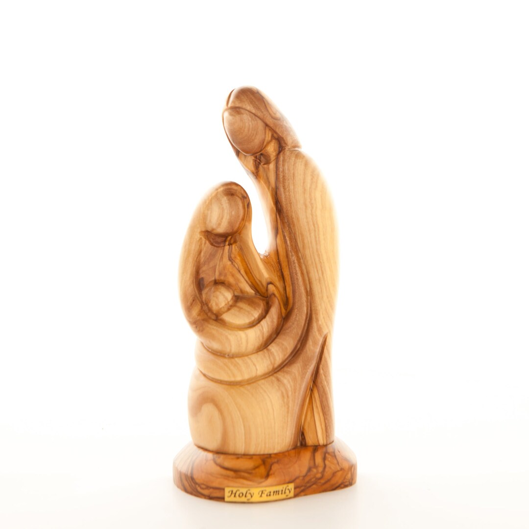Holy Family Statue Abstract, Hand Carved From Olive Wood Grown in the