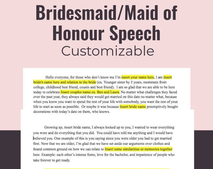 Maid of Honor Speech/bridesmaid Speech Template Etsy