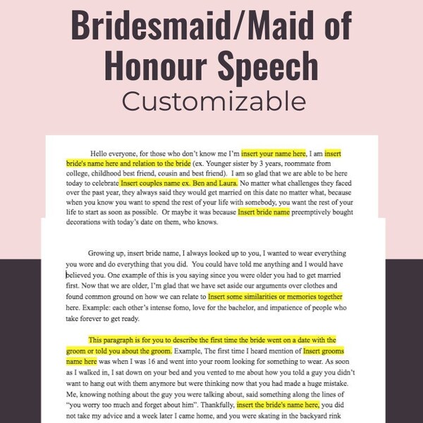 Maid of honor speech/bridesmaid speech template