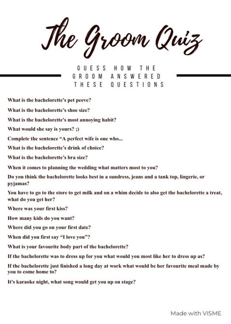 Bachelorette Party the Groom Quiz Etsy