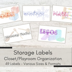 Toy Labels Closet Organization Storage Labels for Playroom, Closet, Classroom Organization Kids Organization - Toy Bin Labels Watercolor
