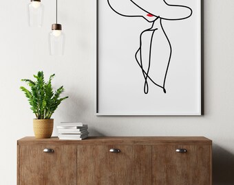 Red Lipstick Women Oneline Art Print, Oneline Art, Oneline artwork, Line Art Print, Poster, Print, Wallart, Wall Hanging