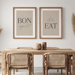Bon Appetit Let&#39;s Eat, Set of 2 Kitchen Prints, Dining Room Print, Kitchen Wall Print, Dining Room Wall Decor, Kitchen Art Wall Print