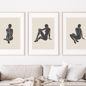 Bathroom Prints, Woman Wall Art, Set of 3, Bathroom Wall Art, Neutral Wall Prints, Female Body Print, Beige Neutral Home, Modern Home Decor