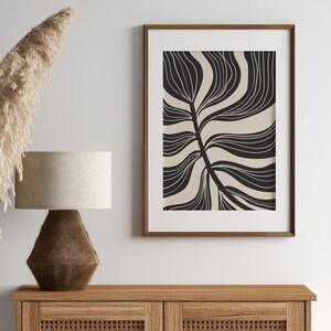 Abstract Botanical Leaf Printable Art, Beige Black Leaf Wall Art, Neutral Botanical Printable Wall Art, Floral Illustration Botanical Poster